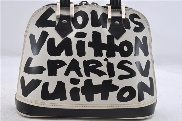 Authentic Louis Vuitton Graffiti Alma MM Hand Bag Black x White M92179 LV 5794D