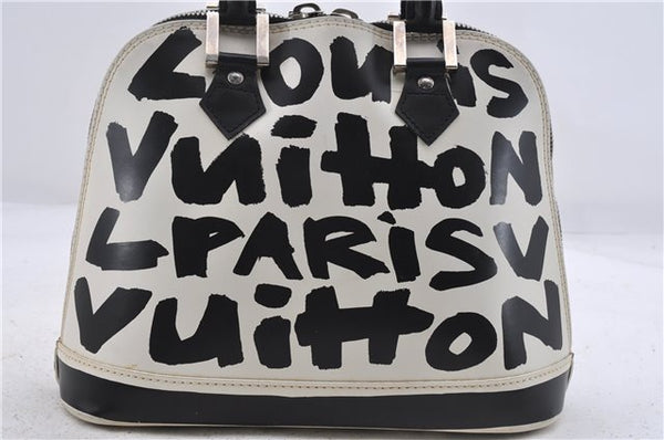 Authentic Louis Vuitton Graffiti Alma MM Hand Bag Black x White M92179 LV 5794D