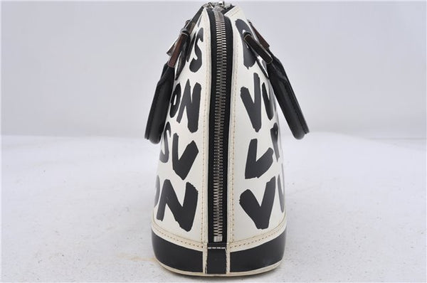 Authentic Louis Vuitton Graffiti Alma MM Hand Bag Black x White M92179 LV 5794D