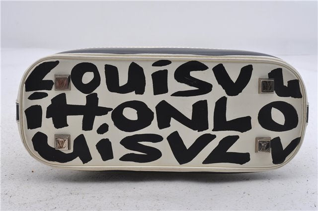 Authentic Louis Vuitton Graffiti Alma MM Hand Bag Black x White M92179 LV 5794D