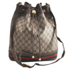 Authentic GUCCI Web Sherry Line Drawstring Bag GG PVC Leather Brown Junk 5801I