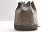 Authentic GUCCI Web Sherry Line Drawstring Bag GG PVC Leather Brown Junk 5801I