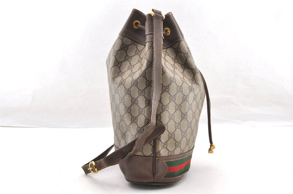 Authentic GUCCI Web Sherry Line Drawstring Bag GG PVC Leather Brown Junk 5801I