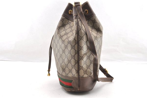 Authentic GUCCI Web Sherry Line Drawstring Bag GG PVC Leather Brown Junk 5801I