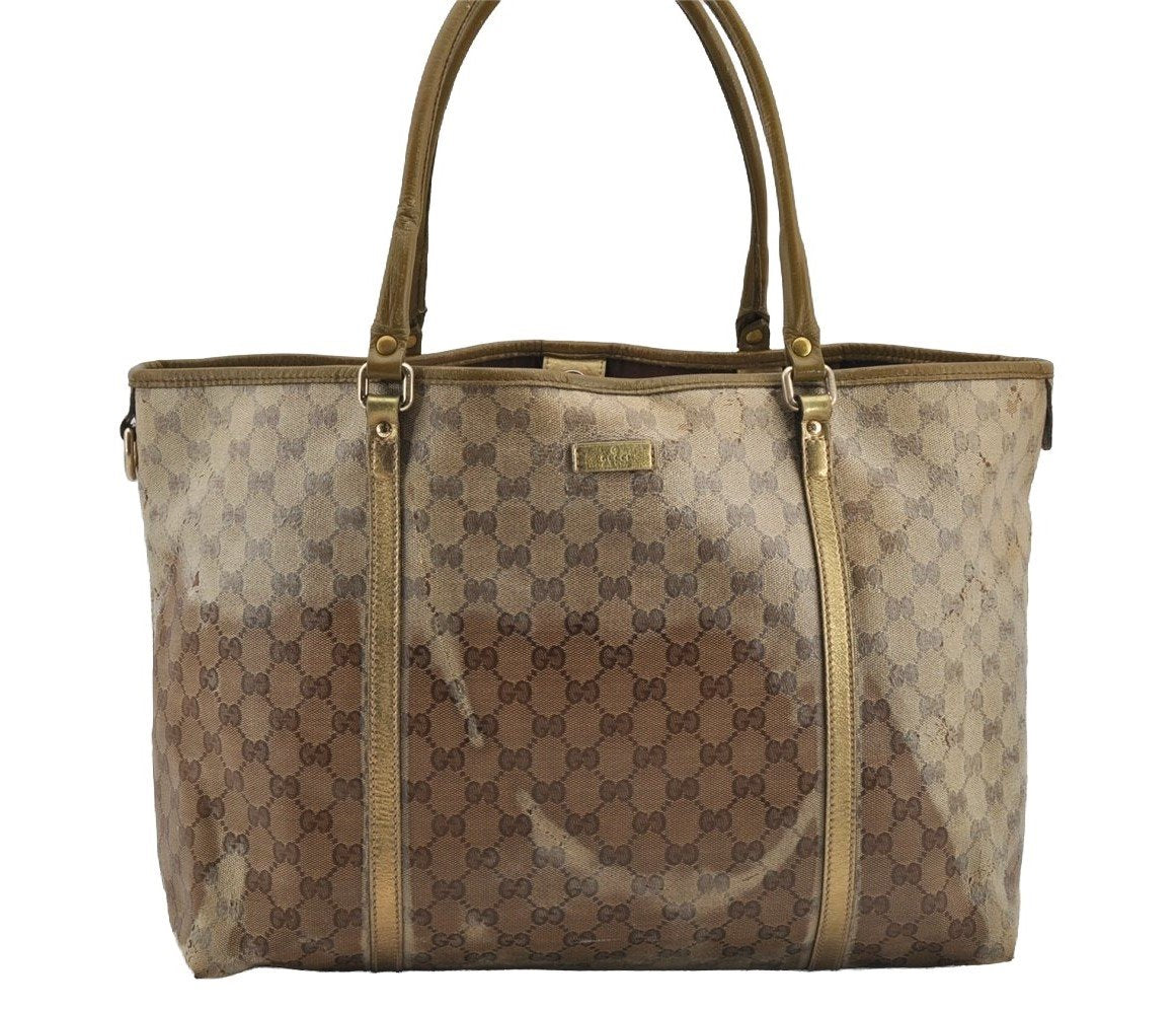 Authentic GUCCI GG Crystal Tote Bag GG PVC Leather 197954 Brown Junk 5802I
