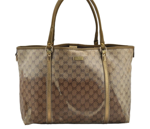 Authentic GUCCI GG Crystal Tote Bag GG PVC Leather 197954 Brown Junk 5802I