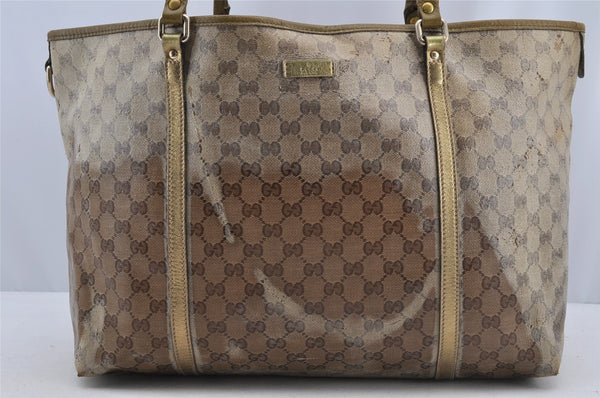 Authentic GUCCI GG Crystal Tote Bag GG PVC Leather 197954 Brown Junk 5802I