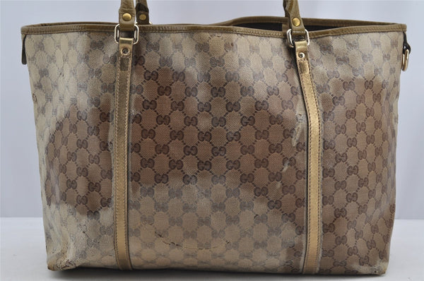 Authentic GUCCI GG Crystal Tote Bag GG PVC Leather 197954 Brown Junk 5802I