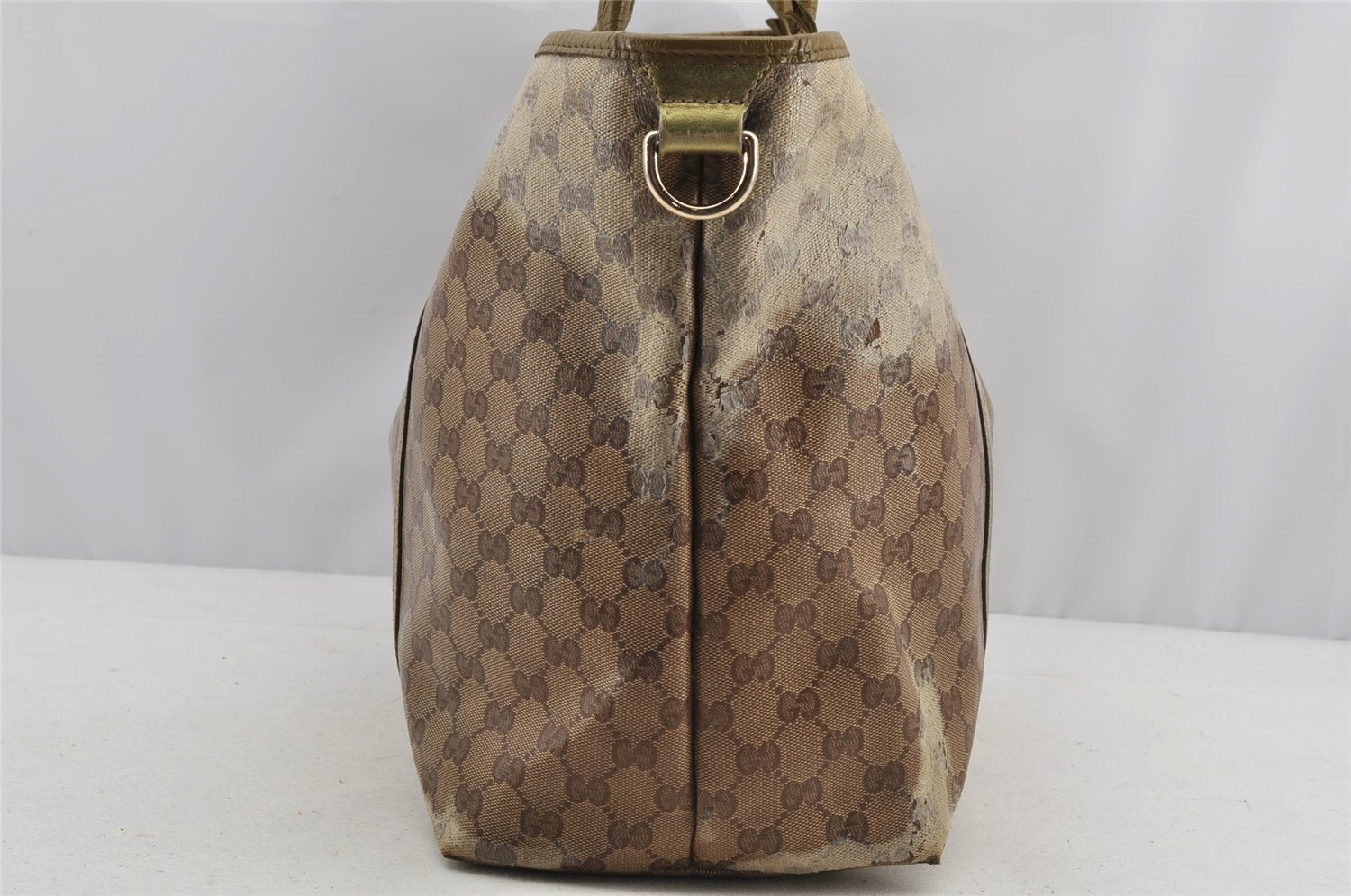 Authentic GUCCI GG Crystal Tote Bag GG PVC Leather 197954 Brown Junk 5802I