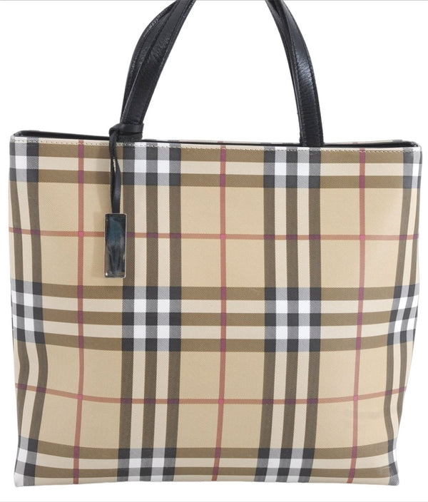 Authentic BURBERRY Vintage Nova Check Shoulder Tote Bag PVC Leather Beige 5803E