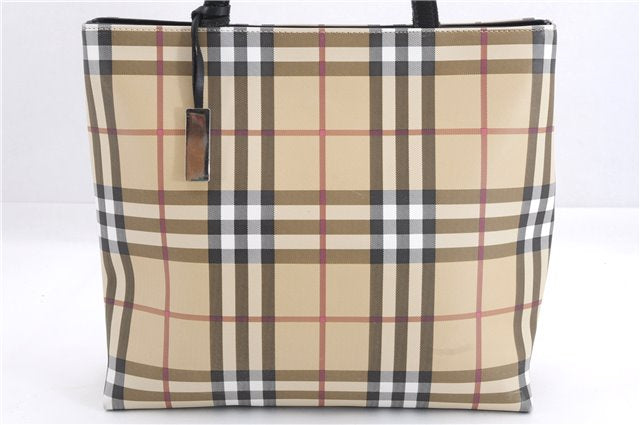 Authentic BURBERRY Vintage Nova Check Shoulder Tote Bag PVC Leather Beige 5803E