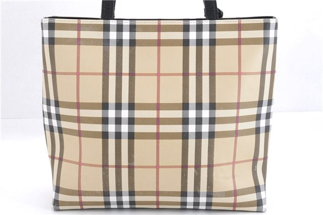 Authentic BURBERRY Vintage Nova Check Shoulder Tote Bag PVC Leather Beige 5803E