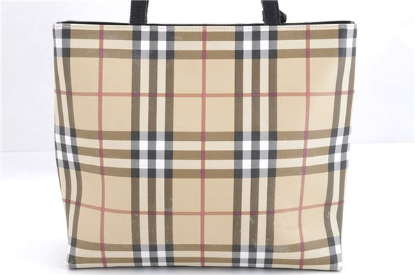 Authentic BURBERRY Vintage Nova Check Shoulder Tote Bag PVC Leather Beige 5803E