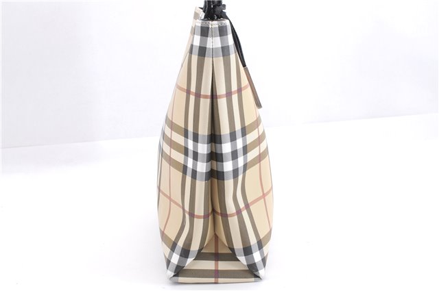 Authentic BURBERRY Vintage Nova Check Shoulder Tote Bag PVC Leather Beige 5803E
