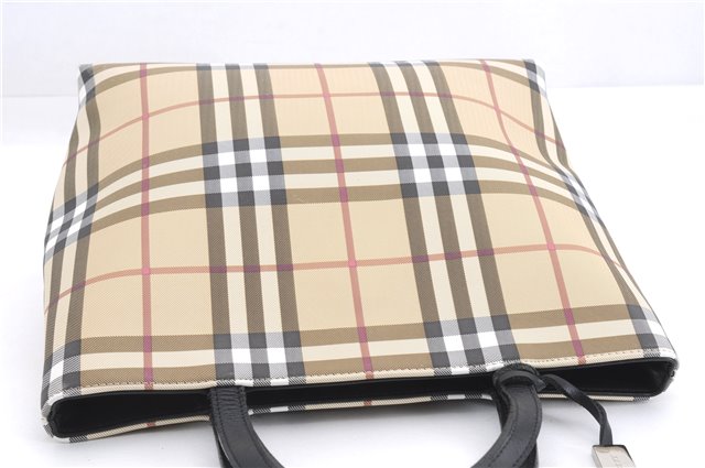 Authentic BURBERRY Vintage Nova Check Shoulder Tote Bag PVC Leather Beige 5803E