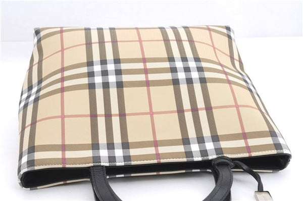 Authentic BURBERRY Vintage Nova Check Shoulder Tote Bag PVC Leather Beige 5803E
