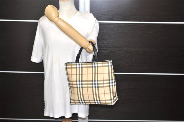 Authentic BURBERRY Vintage Nova Check Shoulder Tote Bag PVC Leather Beige 5803E