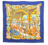 Authentic HERMES Carre 90 Scarf "MAHARAJAS" Silk Blue 5803F