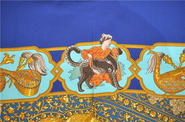 Authentic HERMES Carre 90 Scarf "MAHARAJAS" Silk Blue 5803F