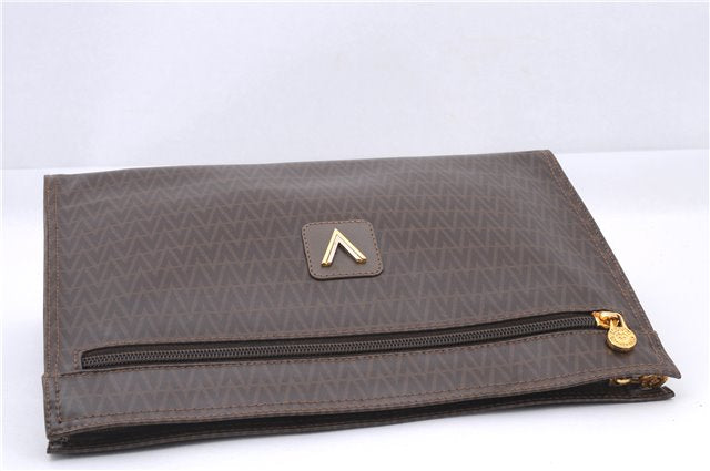 Authentic MARIO VALENTINO V Logo Clutch Hand Bag Purse PVC Leather Brown 5804E