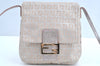 Auth FENDI Zucchino Mamma Baguette Shoulder Cross Bag Canvas Leather Pink 5806G