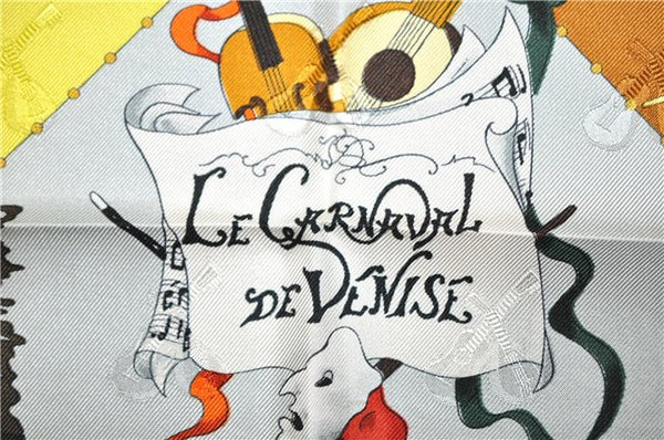 Authentic HERMES Carre 90 Scarf "LE CARNAVAL DE VENISE" Silk Yellow Black 5809F