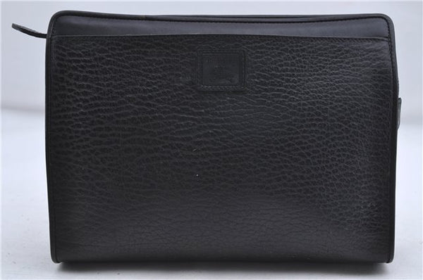 Authentic Burberrys Vintage Leather Clutch Hand Bag Purse Black 5821D