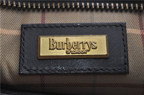 Authentic Burberrys Vintage Leather Clutch Hand Bag Purse Black 5821D