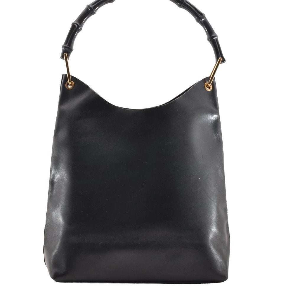 Authentic GUCCI Bamboo Vintage Shoulder Hand Bag Purse Leather Black 5827I