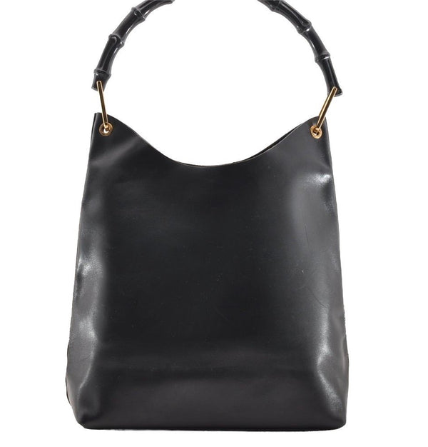 Authentic GUCCI Bamboo Vintage Shoulder Hand Bag Purse Leather Black 5827I