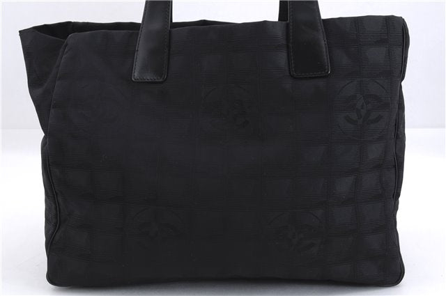 Authentic CHANEL New Travel Line Shoulder Tote Bag Nylon Leather Black 5832E