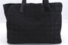 Authentic CHANEL New Travel Line Shoulder Tote Bag Nylon Leather Black 5832E