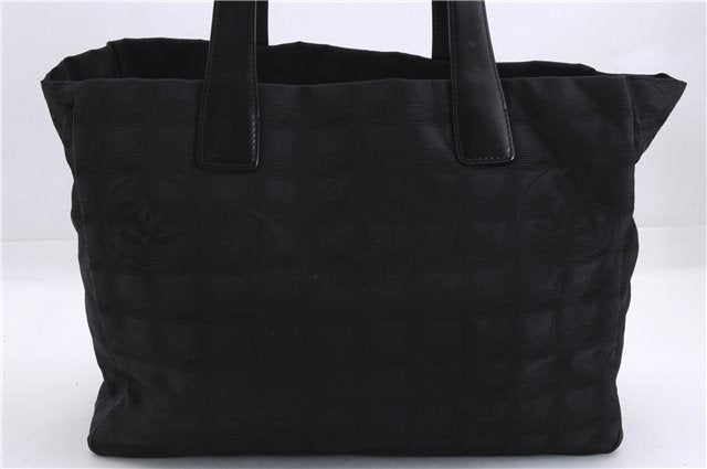 Authentic CHANEL New Travel Line Shoulder Tote Bag Nylon Leather Black 5832E