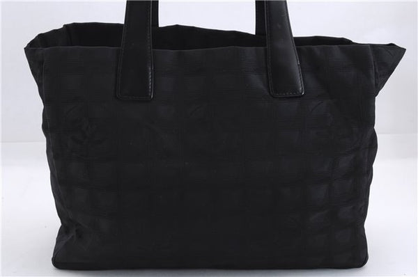 Authentic CHANEL New Travel Line Shoulder Tote Bag Nylon Leather Black 5832E