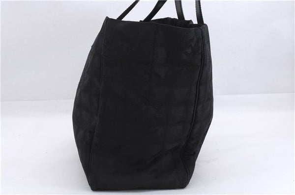 Authentic CHANEL New Travel Line Shoulder Tote Bag Nylon Leather Black 5832E