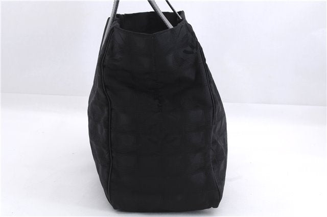 Authentic CHANEL New Travel Line Shoulder Tote Bag Nylon Leather Black 5832E