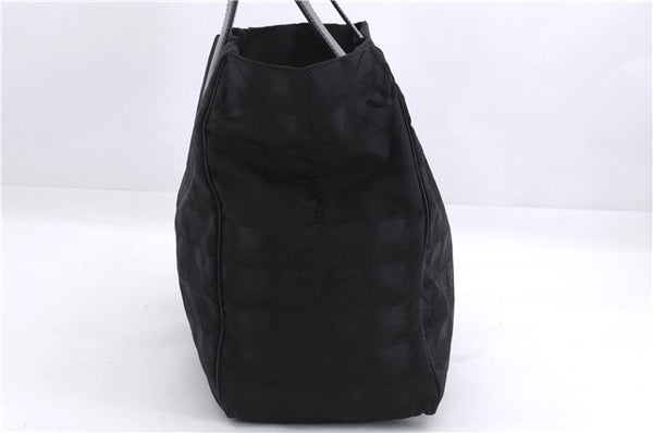 Authentic CHANEL New Travel Line Shoulder Tote Bag Nylon Leather Black 5832E