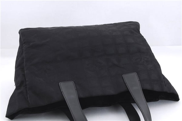 Authentic CHANEL New Travel Line Shoulder Tote Bag Nylon Leather Black 5832E