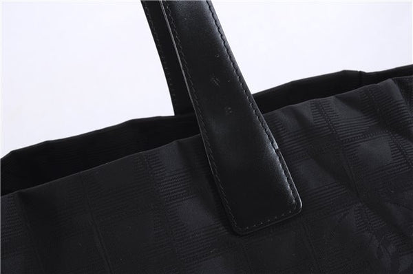 Authentic CHANEL New Travel Line Shoulder Tote Bag Nylon Leather Black 5832E