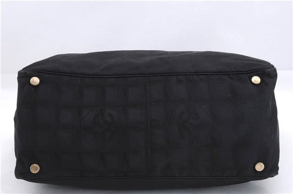 Authentic CHANEL New Travel Line Shoulder Tote Bag Nylon Leather Black 5832E