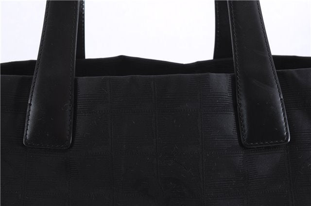 Authentic CHANEL New Travel Line Shoulder Tote Bag Nylon Leather Black 5832E