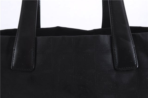 Authentic CHANEL New Travel Line Shoulder Tote Bag Nylon Leather Black 5832E