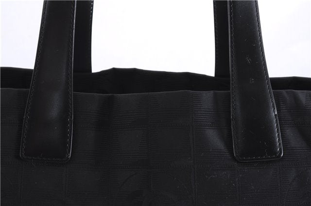 Authentic CHANEL New Travel Line Shoulder Tote Bag Nylon Leather Black 5832E