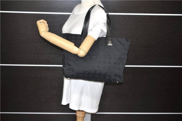Authentic CHANEL New Travel Line Shoulder Tote Bag Nylon Leather Black 5832E