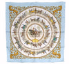 Auth HERMES Carre 90 Scarf "LA PROMENADE DE LONGCHAMPS" Silk Light Blue 5832F