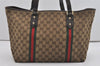 Authentic GUCCI Web Sherry Line Tote Bag GG Canvas Leather 139260 Brown 5835I