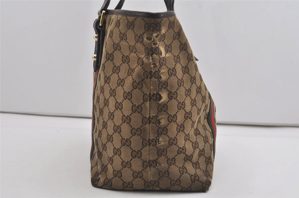 Authentic GUCCI Web Sherry Line Tote Bag GG Canvas Leather 139260 Brown 5835I