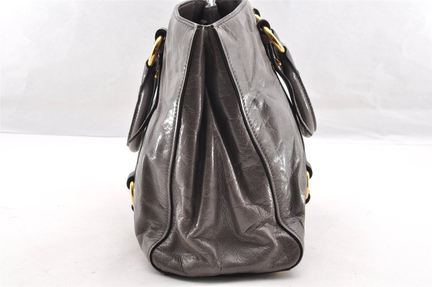Authentic MIU MIU VITELLO SHINE Leather 2Way Shoulder Hand Bag RN1037 Gray 5836I