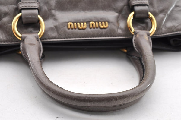 Authentic MIU MIU VITELLO SHINE Leather 2Way Shoulder Hand Bag RN1037 Gray 5836I