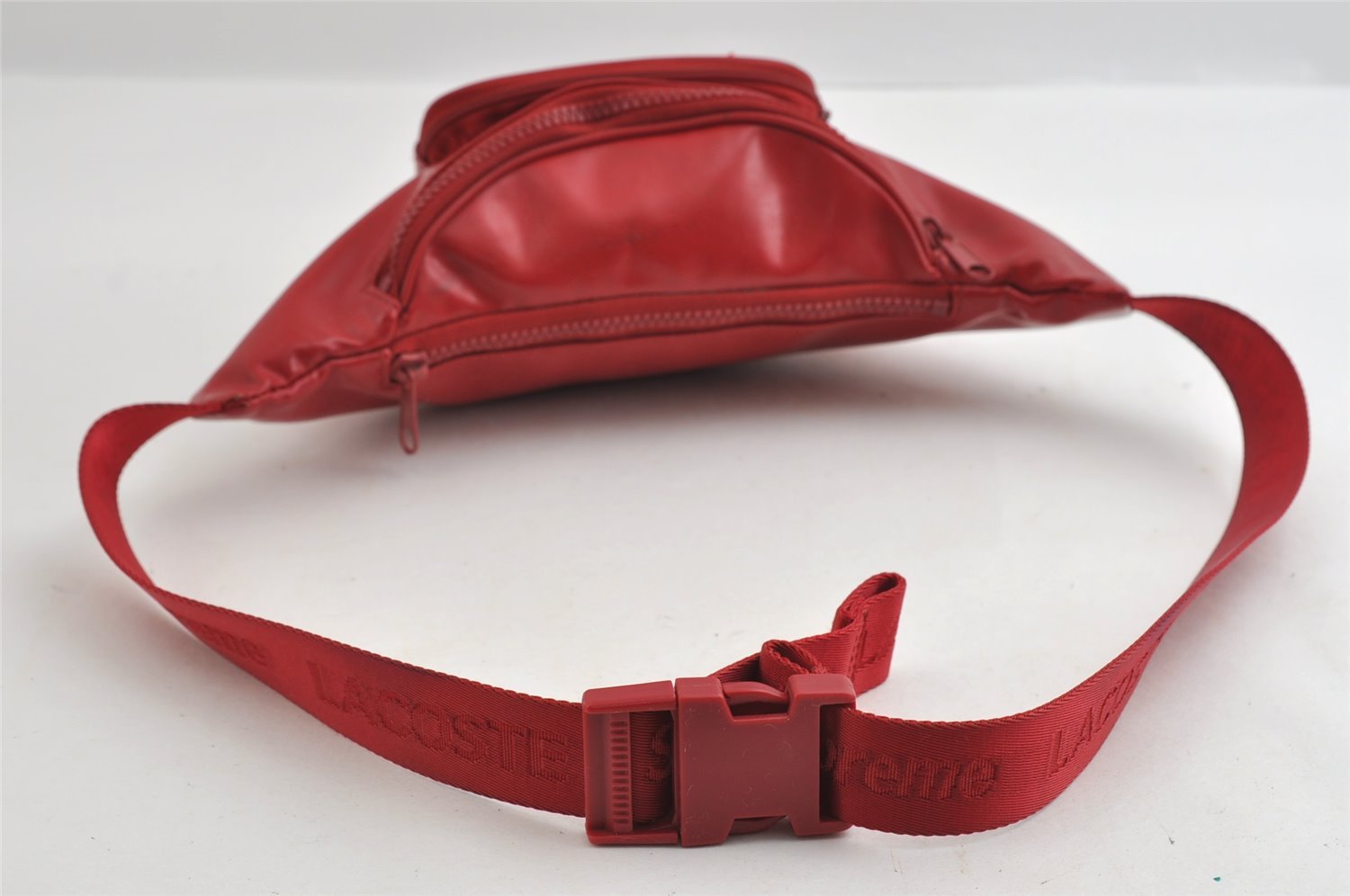 Authentic LACOSTE x SUPREME Imitation Leather Waist Bum Bag Purse Red 5839I